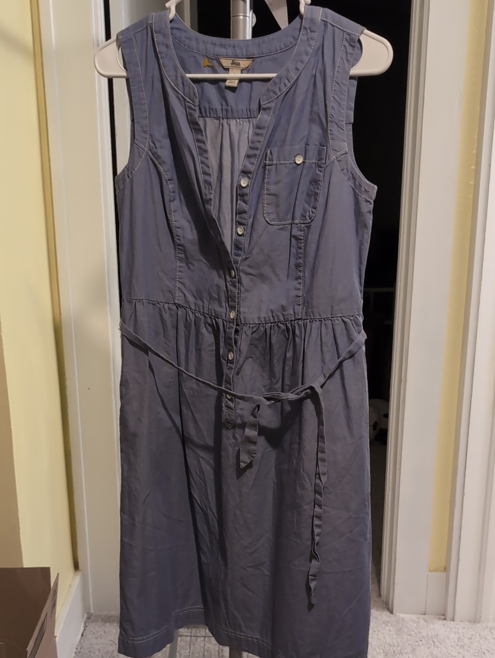 G.H. Bass & Co. Sleeveless Button-Front Slate Blue Dress with Waist Tie